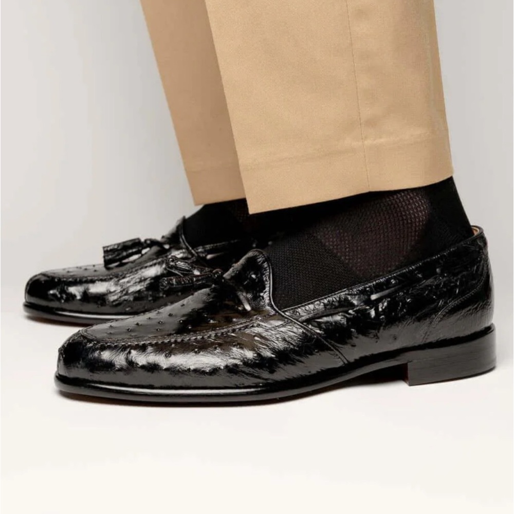 NEW ! Italy Zelli Roma Men's Black Ostrich  dress shoes SZ 8.5